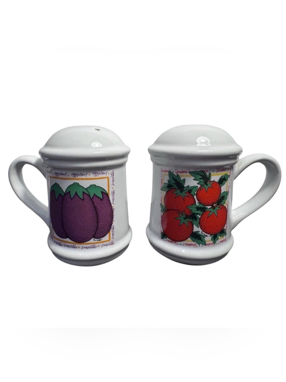 Ken Sutter Salt & Pepper Shaker Set My Garden Eggplant & Tomato Recipe Vintage